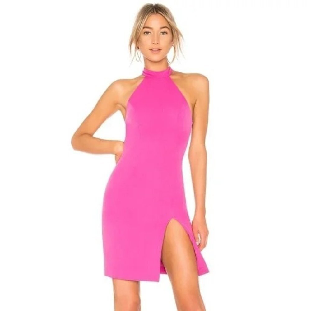 NBD Sugar Pine Halter Bodycon Mini Dress Hot Pink XS‎